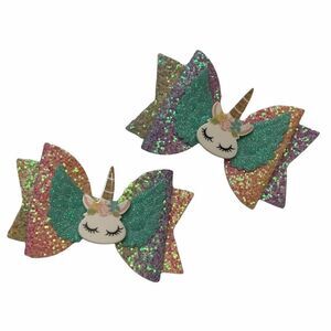 Set of 2 Adorable Iridescent Unicorn Hairbows